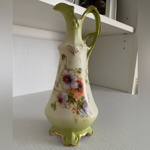 Vtg Porcelain Bohemia Art Nouveau Floral Footed Vase Matte Green Made in Austria